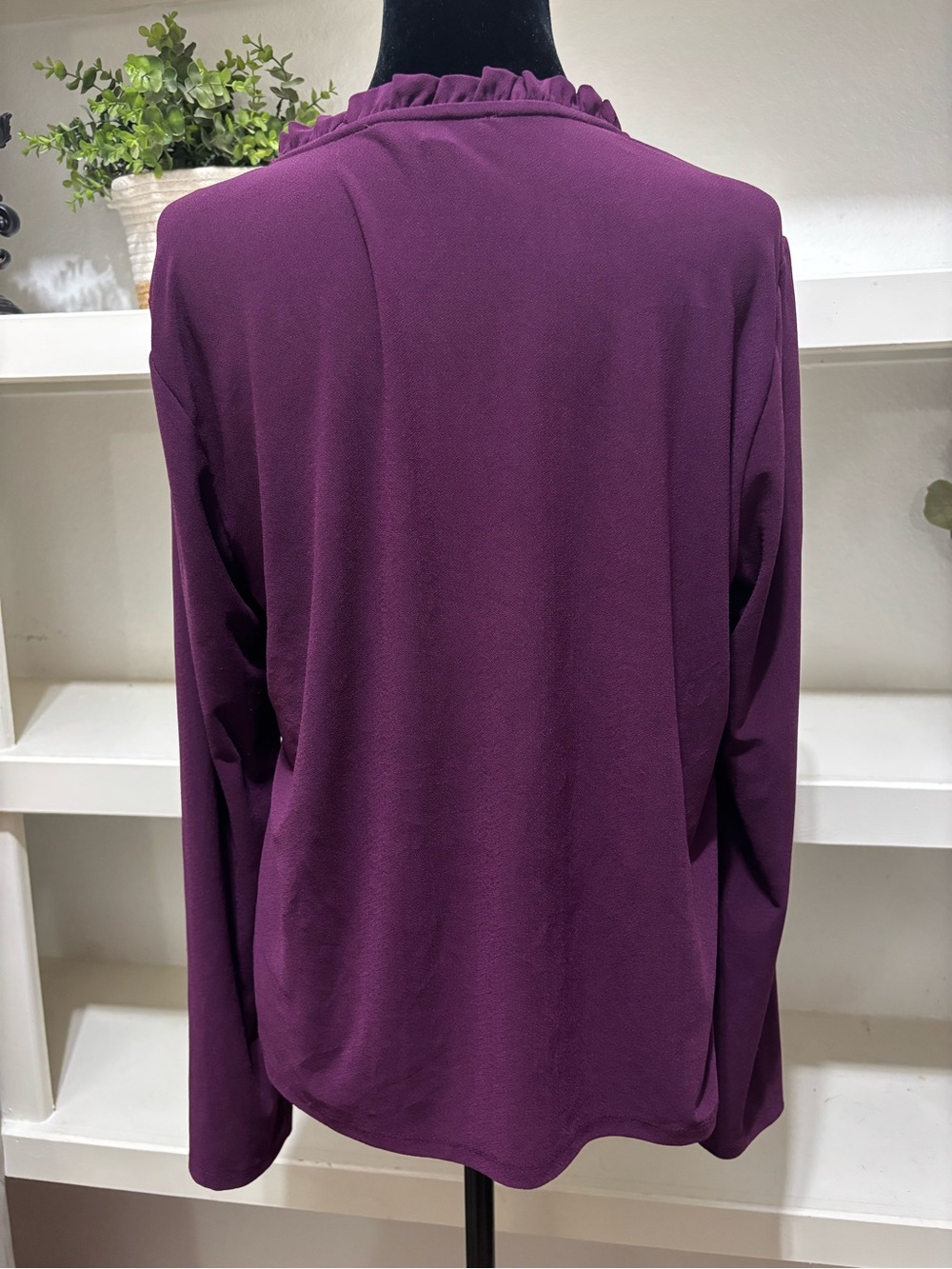 CeCe Purple Ruffled Neck Long-Sleeve Top with Pearl Buttons - Picture 2 of 5